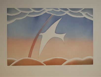 null FOLON Jean Michel (1934 - 2005). Flight of dove. Lithograph in colour signed...
