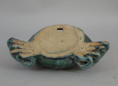 null Turquoise glazed vintage ceramic sconce with a crab. France or Italy, mid 20th...