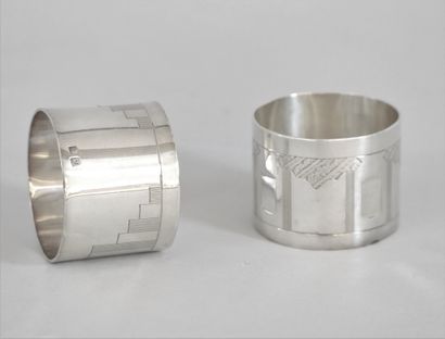 null House of ERCUIS. Set of two silver plated napkin rings with Art Deco decoration,...