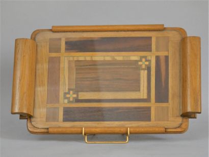 null Wood marquetry top, glass top. Size : 40,5 x 24,5 cm.