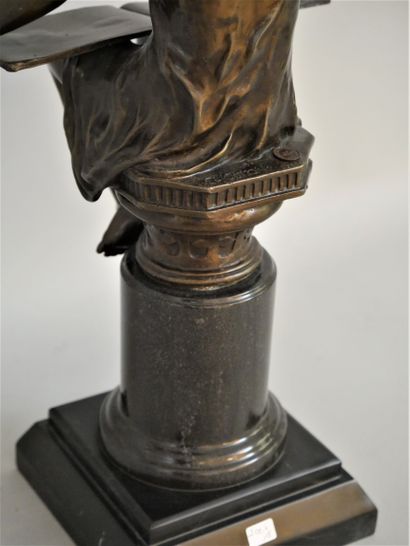 null Amedée CHARRON (1837-?) Genius of Sciences. Bronze with brown patina on a black...