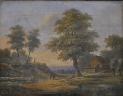 null E.COTTIN ( XIXth century). Animated landscape. Oil on canvas, signed and dated...
