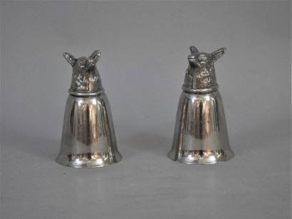 null Pair of silver plated hunting cups consisting of a tulip cup and a fox head...