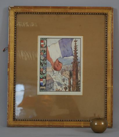 null HENSI. Jean-Jacques WALTZ THANN 1918, encre et aquarelle avec étiquette d'exposition...