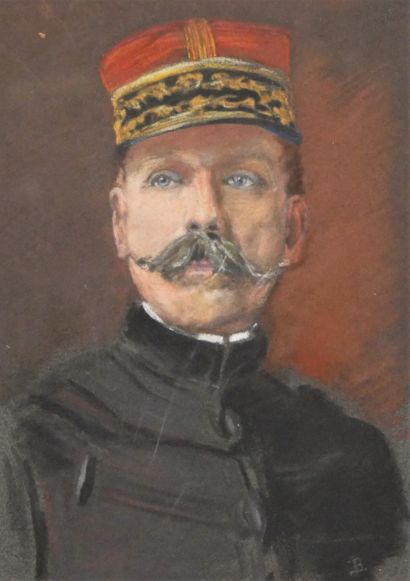 null Ecole Moderne. Portrait du Général Augustin Dubail, pastel signé d'un monogramme...
