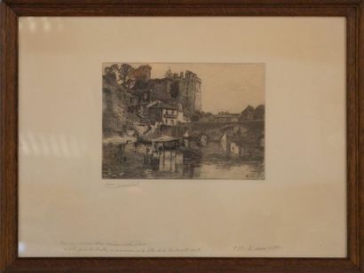 null François MARECHAL, Le Vieux château, engraving, signed and dated 1931, dedicated...