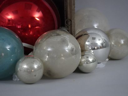 null Lots of about thirty old silver, turquoise blue and red glass Christmas ornaments....