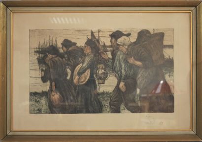 Auguste OLEFFE (1867-1931) Fishermen at Nieuwpoort....