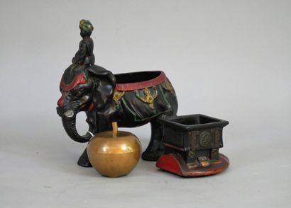 null 
Pyrogenic tobacco pot in black terracotta with polychrome painting representing...