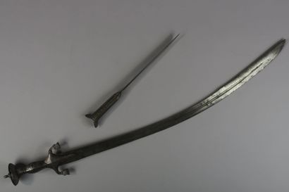 null Indian sword called Talwar. Engraved iron mount with two bent quillons. 

	Blade...