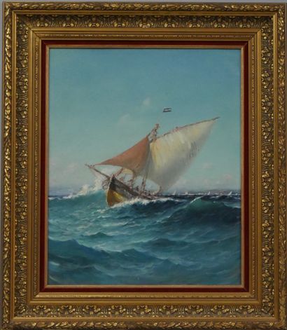 null Charles MALFROY (1862-1939). "The Tartan in the waves". Oil on canvas. Signed...