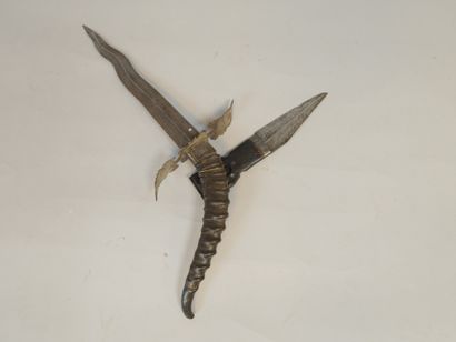null Dagger with flaming blade mounted on horn and inverted der guard, 39 cm, Congo...