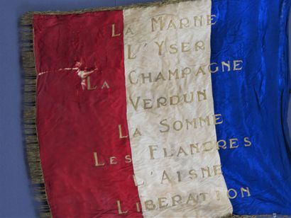 null 
League of the Poilus of France. Tricolor flag in honor of the Franco-Belgian...