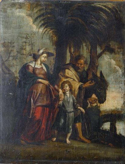 null 
17th century Flemish school. The halt during the flight to Egypt. Oil on unparqueted...