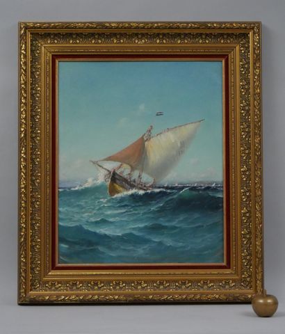 null Charles MALFROY (1862-1939). "The Tartan in the waves". Oil on canvas. Signed...