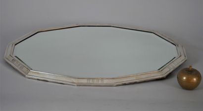 null Ercuis: Silver plated centerpiece with beveled glass bottom and stripes decoration...