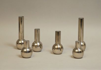 null Jose LEVY Suite of six candlesticks in chromed metal, signed in hollow on the...