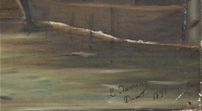 null Louis TAVERNE (1859-1934) Péniche sur la Meuse, Huile sur toile signée, située...