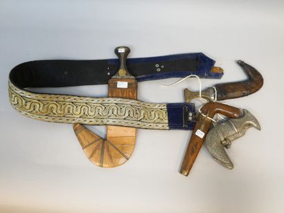 null Traditional dagger called Jambaiya, Yemen or Oman. Curved blade with median...