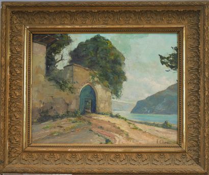 null F. CHENU. Lake of Bourget. Oil on cardboard signed in the lower right corner....