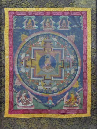 null TIBET, 20th century. Thangka mandala in the center of which Amithaba is seated...