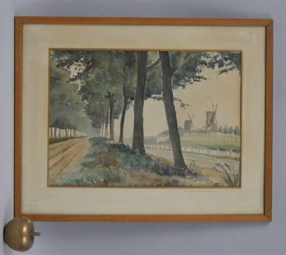 null J.LELOUP (XX e century) Mills near Bruges, 1943. Watercolor signed and dated...