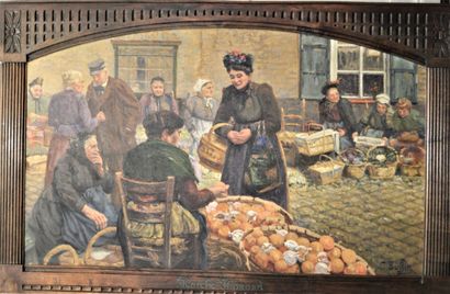 null 
Carlos BUFFIN (1871-1926). Le marché flamand. Huile sur toile. 137 x 212 cm.

Cadre...