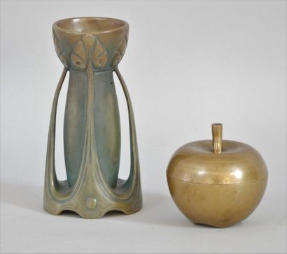 null B.BLOCH. Ceramic vase with enamel imitating the bronze with decoration of stem...