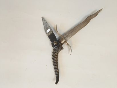 null Dagger with flaming blade mounted on horn and inverted der guard, 39 cm, Congo...