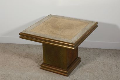 null Rudolfo DUBARRY Small square coffee table in gilded brass and stamped metal...