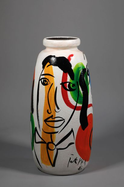 null Peter Robert KEIL (Né en 1942) Grand vase d'artiste en céramique peinte expressionniste...
