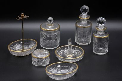 null In the taste of Baccarat Toiletries in cut and gilded crystal with geometrical...