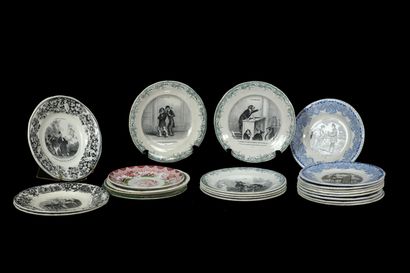 null LOT of 22 fine earthenware plates, various French manufactures

Decorated with...