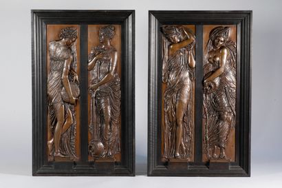 null Ferdinand BARBEDIENNE (1810-1892) Four plates treated in bas-relief in bronze...