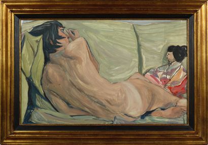 null Henry BRUNARD (1912-1981) Gouache framed under glass representing a nude woman...