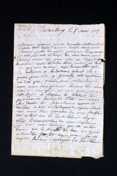 null LETTRE de SOLDAT.	Lettre aut. signée « Hippolyte de Bernion » à sa mère. Castrovillary,...