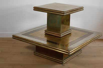null Rudolfo DUBARRY Large square coffee table in gilded brass and stamped metal...