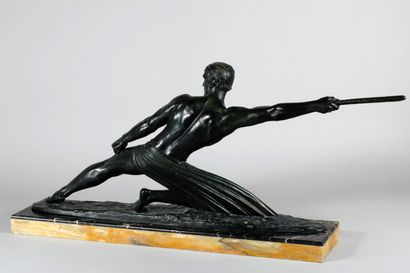 null DEMETRE CHIPARUS (1886-1947) A dark green patina bronze sculpture of a javelin...