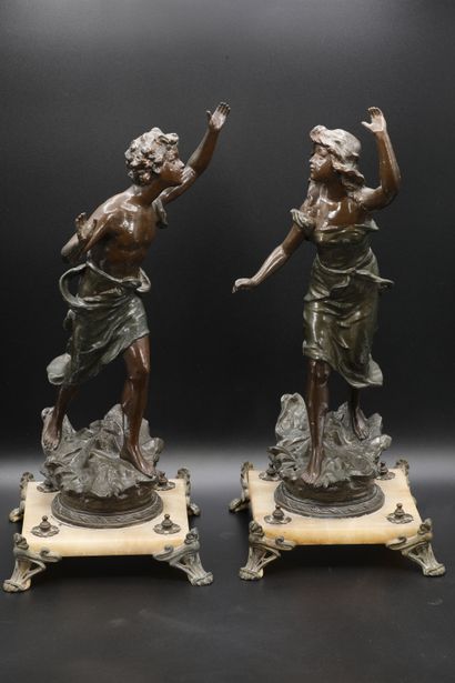 null Two subjects in patinated regula forming a pair representing a man and a woman...