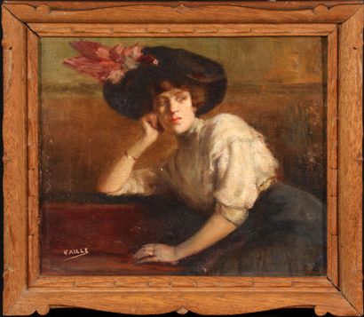 null ATTRIBUÉ À LOUIS FAILLE (FRA-BEL/

1878-1964)

Elegante accoudée au chapeau

huile...