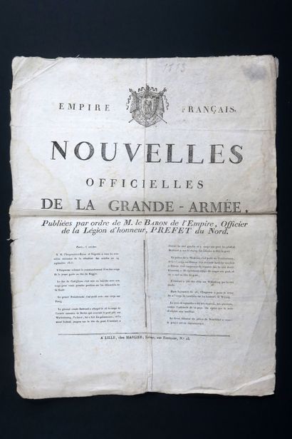 null PLACARD. 1 pp. in-folio.

	Official news of the Grand Army (...). S.M. the Empress-Queen...