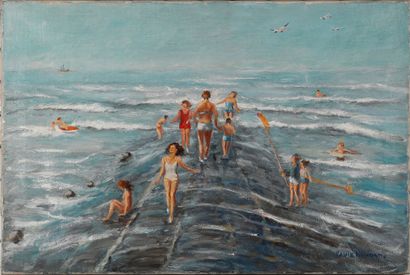 null Paule BISMAN (1897-1973) The Bathers. Oil on canvas signed lower right. 38 x...