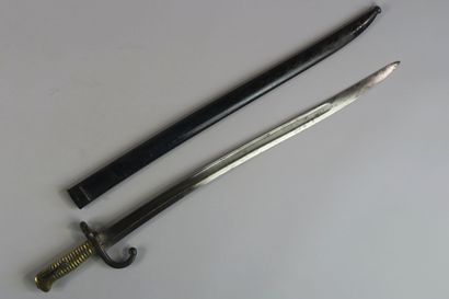 null Bayonet 1866 says Chassepot. Brass handle, iron guard oxidized with reversed...