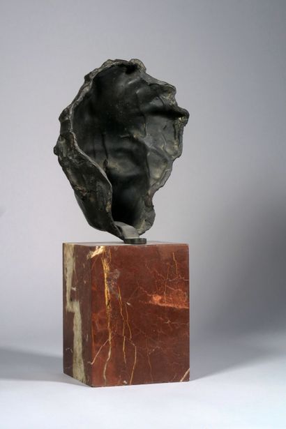 null Lucien LAFAYE (1896-1975) Bronze à patine brune figurant un visage de femme...