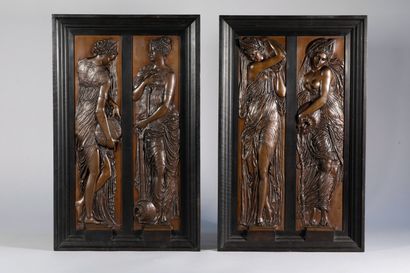 null Ferdinand BARBEDIENNE (1810-1892) Four plates treated in bas-relief in bronze...