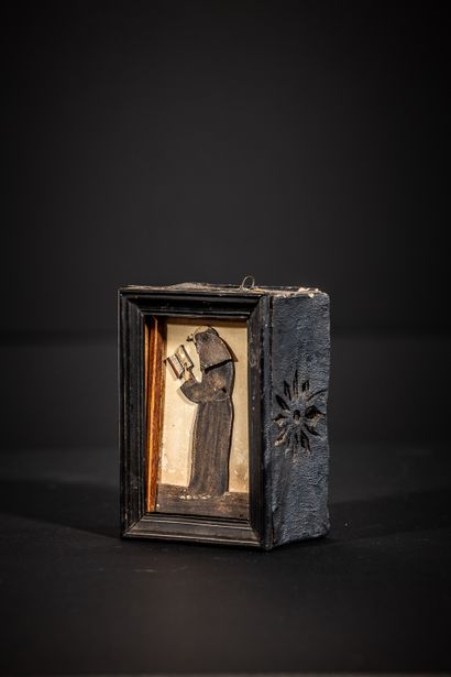 null Rare popular barometer representing a monk reading his breviary. The hood of...