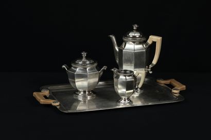 null GALLIA for CHRISTOFLE, circa 1940. Silver plated tea service, octagonal model...