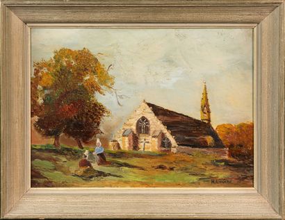 null H. LOUCHÉ (20th)

Two bigoudenes in front of the church in Brittany

oil on...