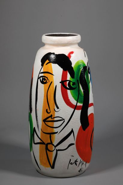 null Peter Robert KEIL (Born in 1942) Large artist vase in expressionist painted...