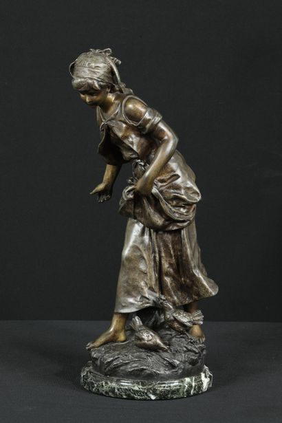 null Hippolyte MOREAU (1832-1927) Patinated bronze statuette representing a young...